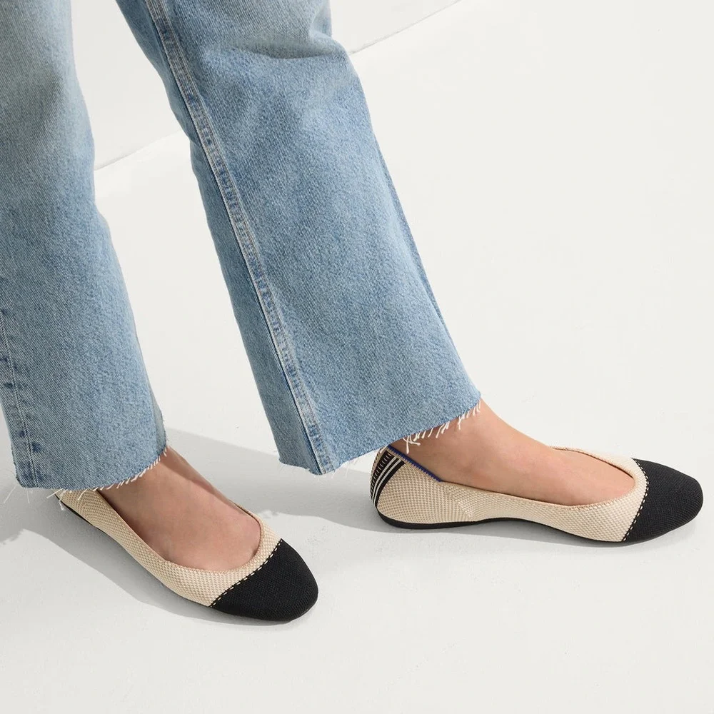 Rothy's The Square Tuxedo Captoe Knit Fabric Slip On Ballet Flats Women's Sz 9.5